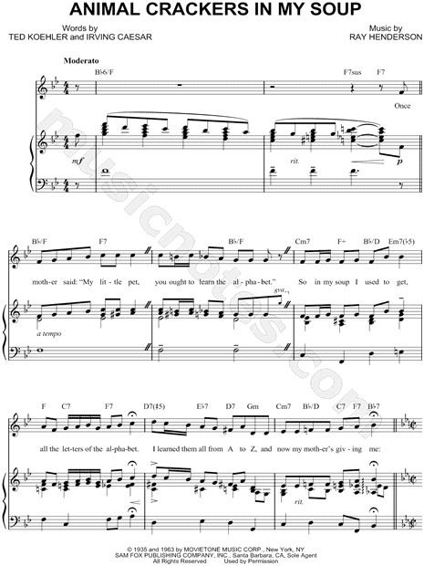 Animal Crackers In My Soup Song
 Shirley Temple "Animal Crackers In My Soup" Sheet Music in