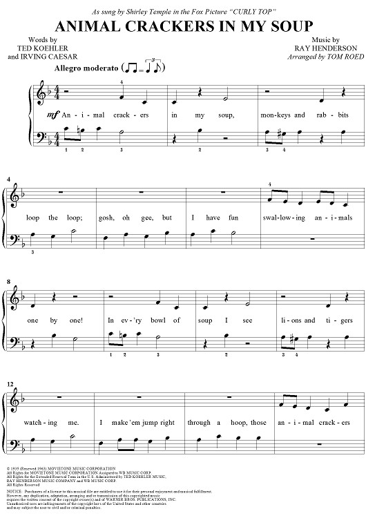 Animal Crackers In My Soup Song
 Buy "Animal Crackers In My Soup" Sheet Music by Shirley