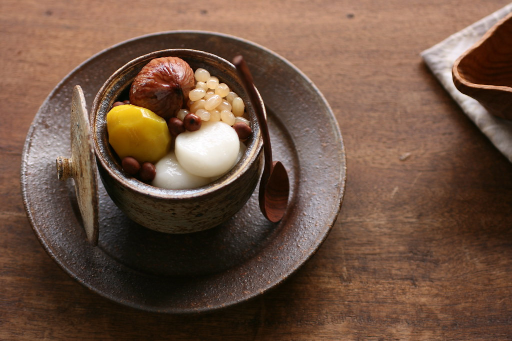 Asian Inspired Desserts
 A Japanese Style Dessert with Two Chestnut potes