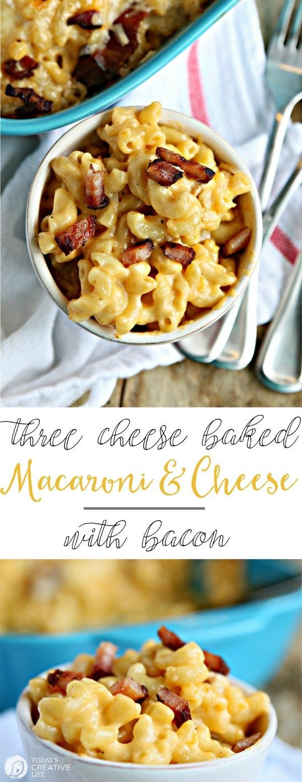 Bacon Baked Macaroni And Cheese
 Three Cheese Baked Mac and Cheese with Bacon