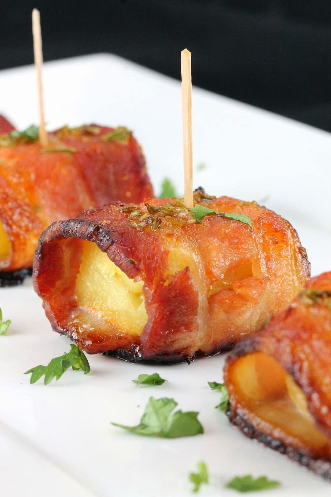 Bacon Wrapped Appetizers
 Sriracha Honey Glazed Bacon Wrapped Pineapple