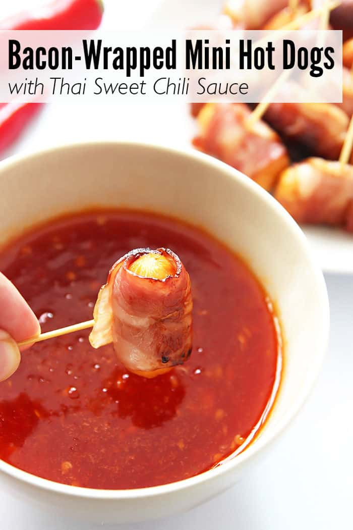 Bacon Wrapped Hot Dog Appetizers
 Bacon Wrapped Mini Hot Dogs with Thai Sweet Chili Sauce