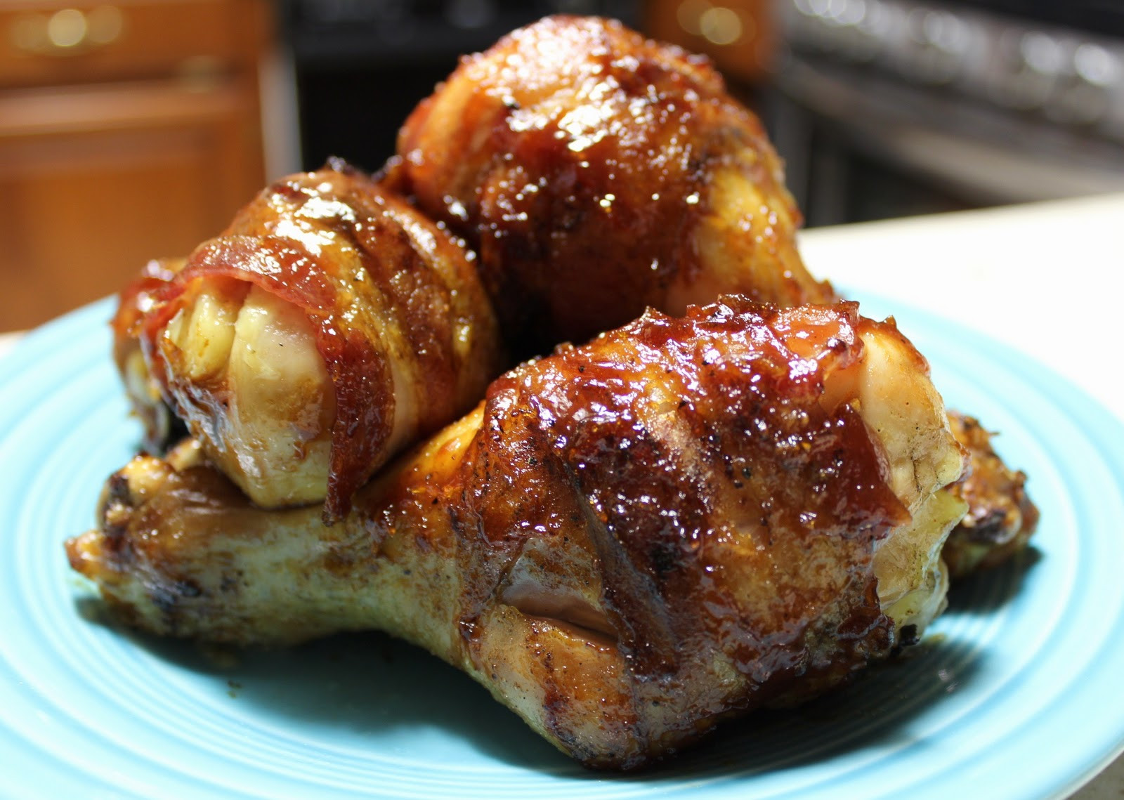 Baked Bbq Chicken Legs Sweet Baby Ray'S
 Bacon wrapped BBQ chicken legs