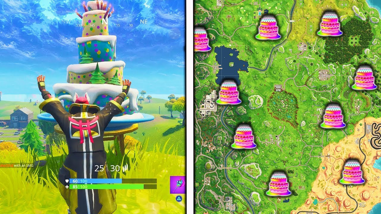 Birthday Cake Locations Fortnite
 "Dance in front of different Birthday Cakes" Locations