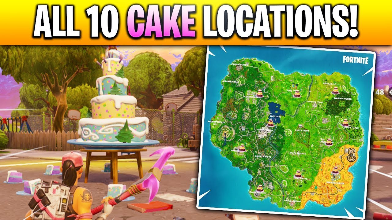 Birthday Cake Locations Fortnite
 "Dance in Front of different Birthday Cakes" LOCATIONS in