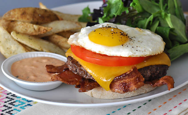 Breakfast Burger Recipe
 Breakfast Burger with Bacon Egg & Bloody Mary Mayo