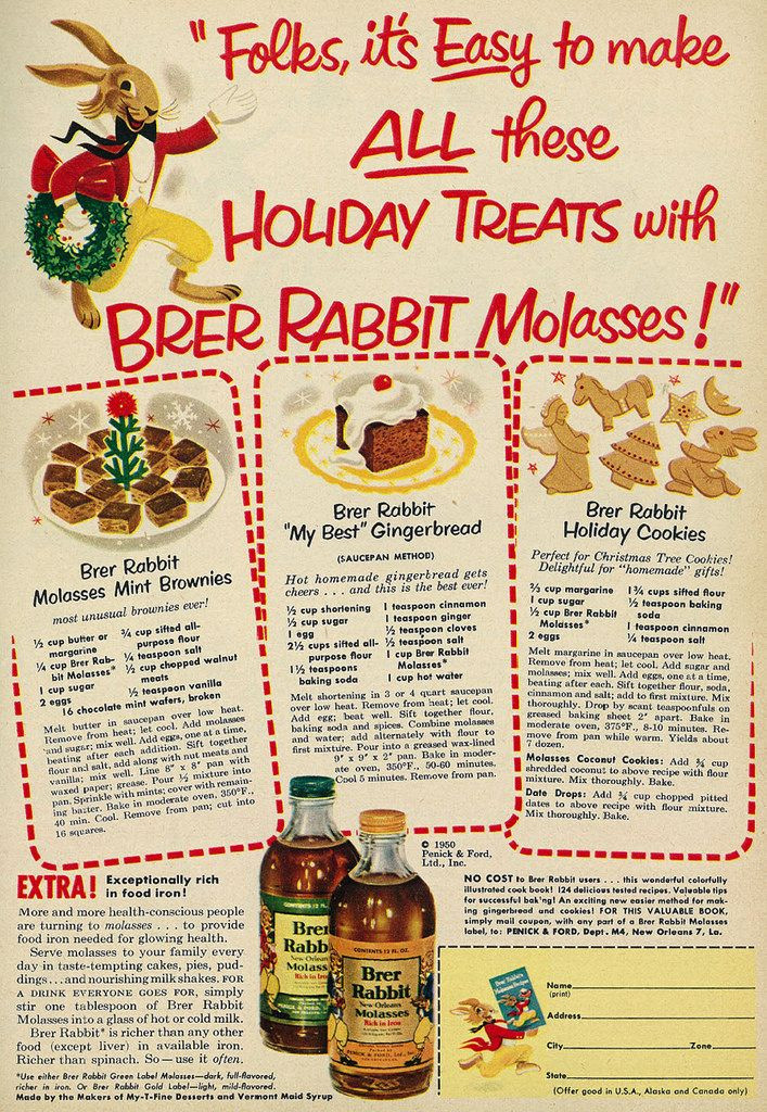Brer Rabbit Molasses Cookies
 1950 Christmas Food Ad Brer Rabbit Molasses with Three