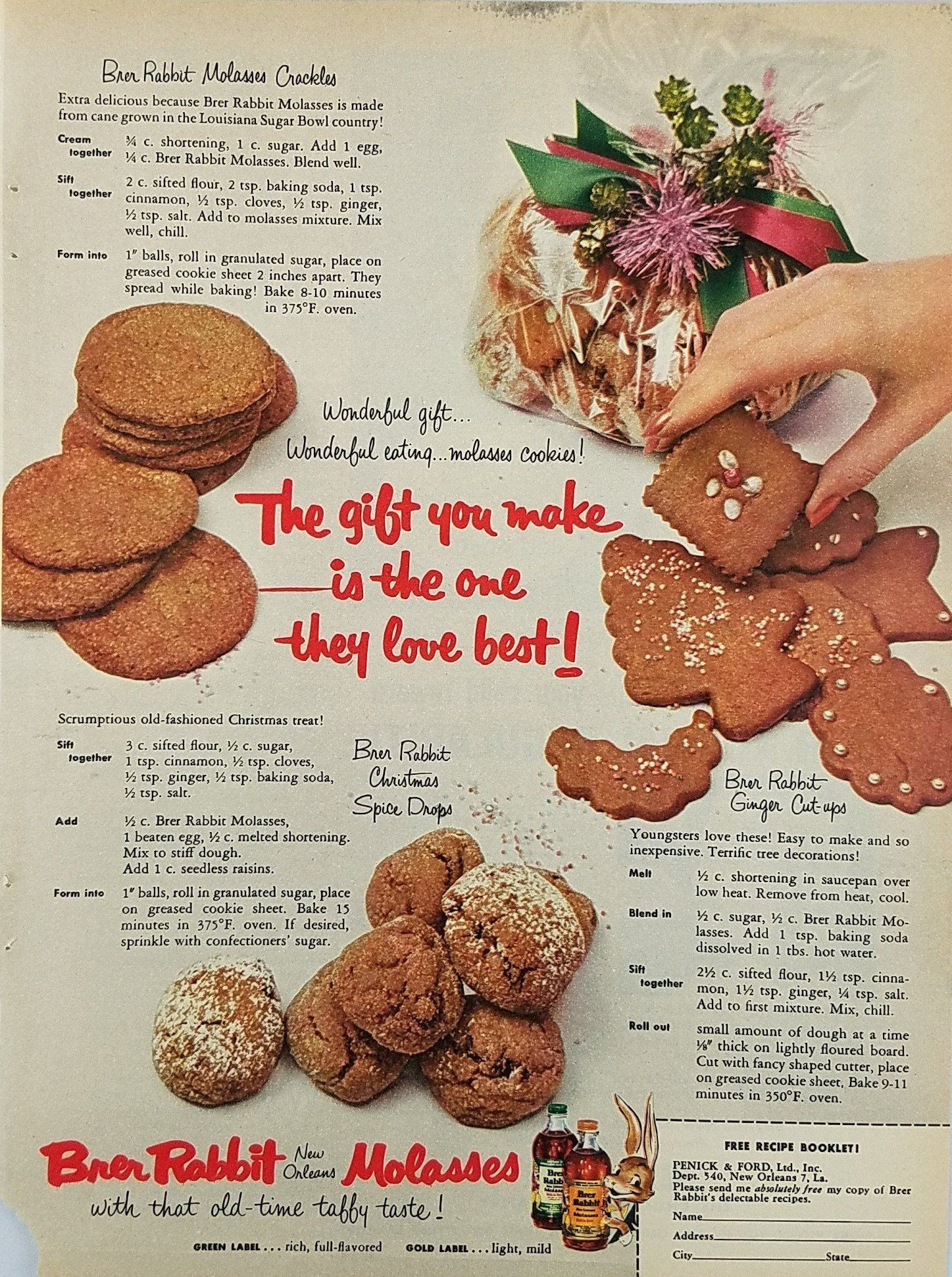 Brer Rabbit Molasses Cookies
 1954 Brer Rabbit Molasses Vintage Ad Cookie Recipes