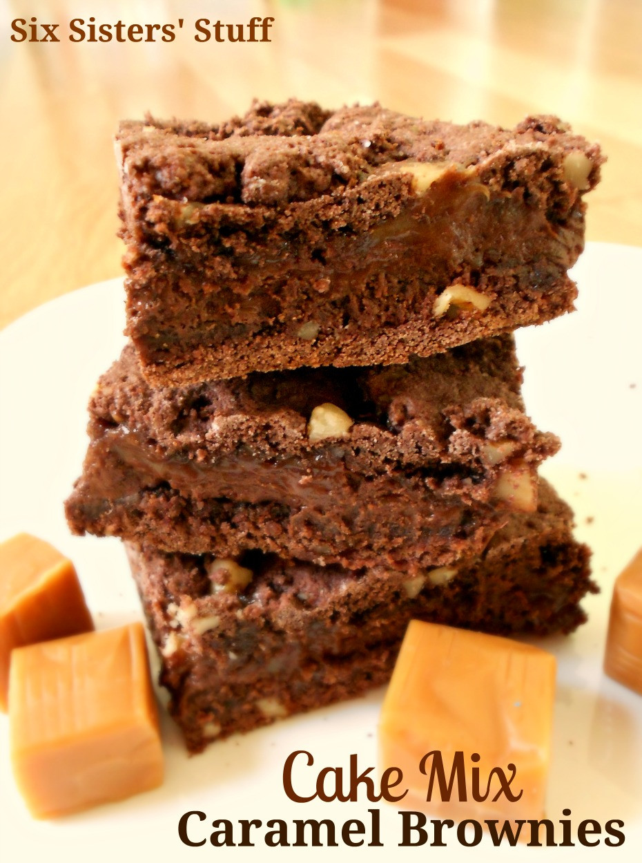 Brownies From Cake Mix
 Cake Mix Caramel Brownies Recipe Six Sisters Stuff