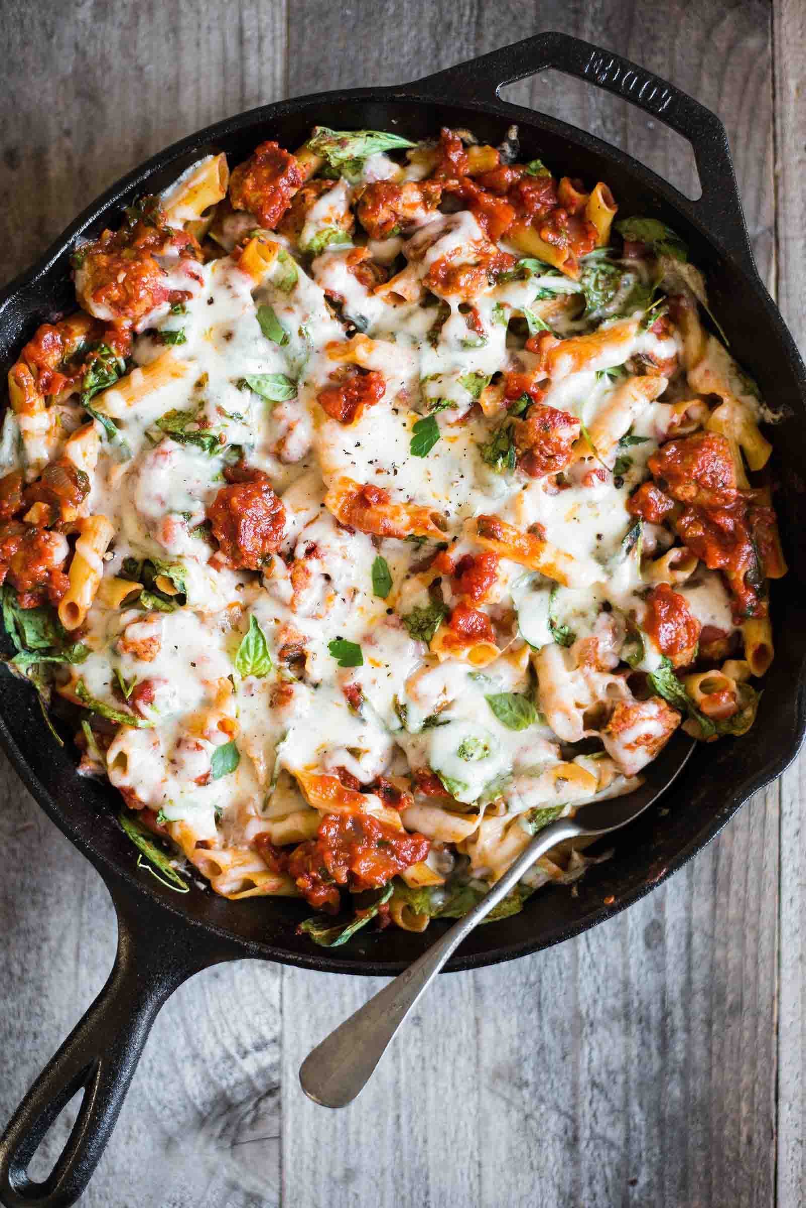 Chicken And Italian Sausage
 Pasta Skillet with Chicken Sausage Cheese & Spinach