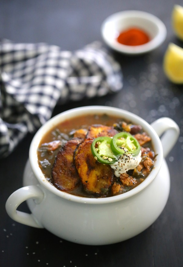 Chicken Black Bean Soup
 cuban chicken black bean & kale soup with fried plantains