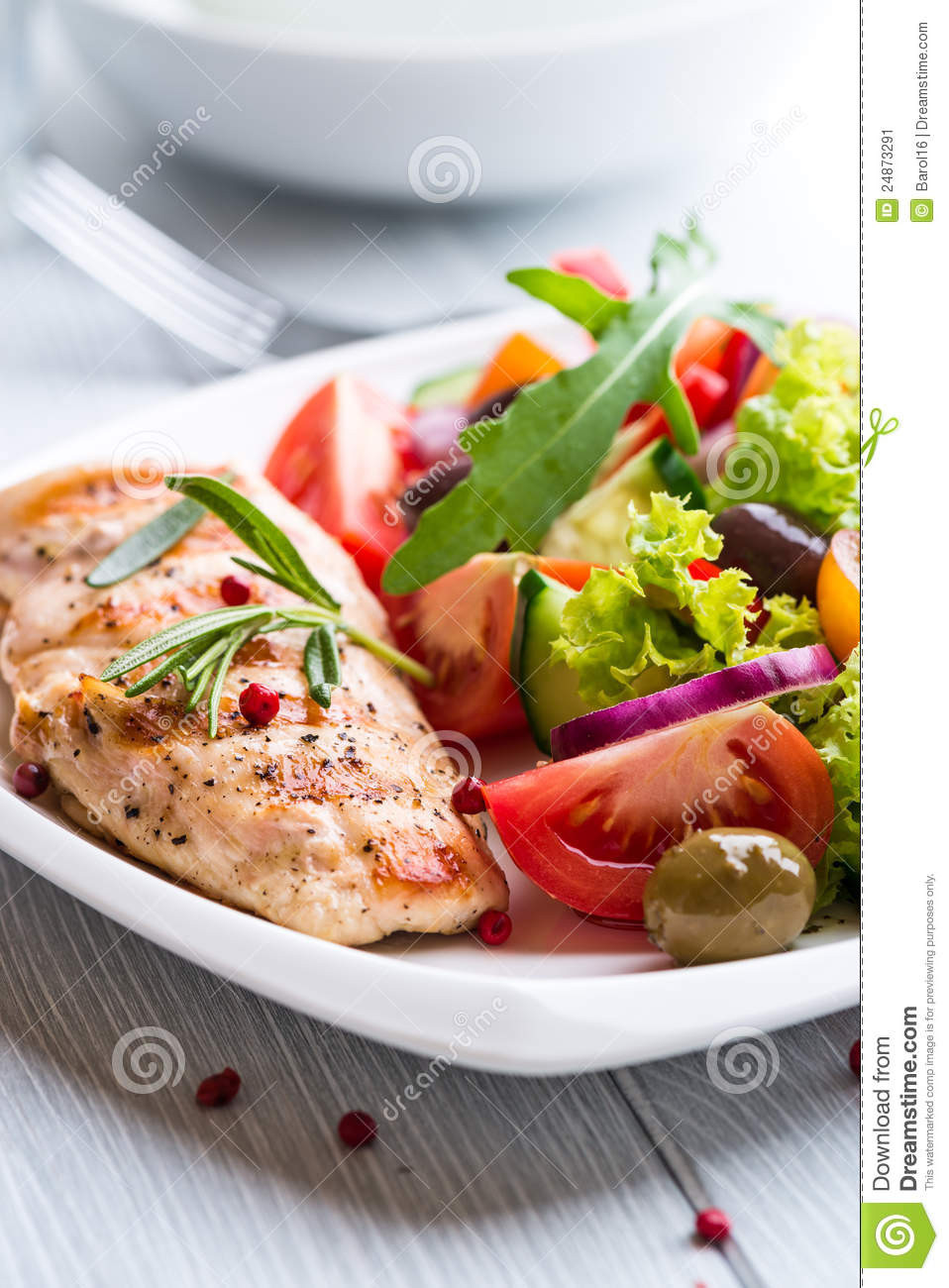 Chicken Breast For Salad
 Grilled Chicken Breast With Salad Stock Image Image