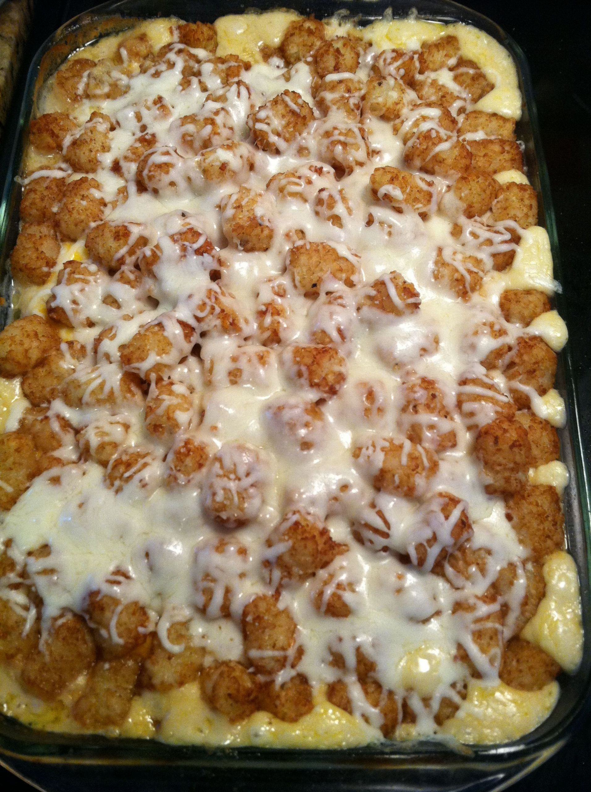 Chicken Tater Tot Casserole With Cream Of Mushroom Soup
 Tater tot casserole 1 can cream of mushroom 1can cream of