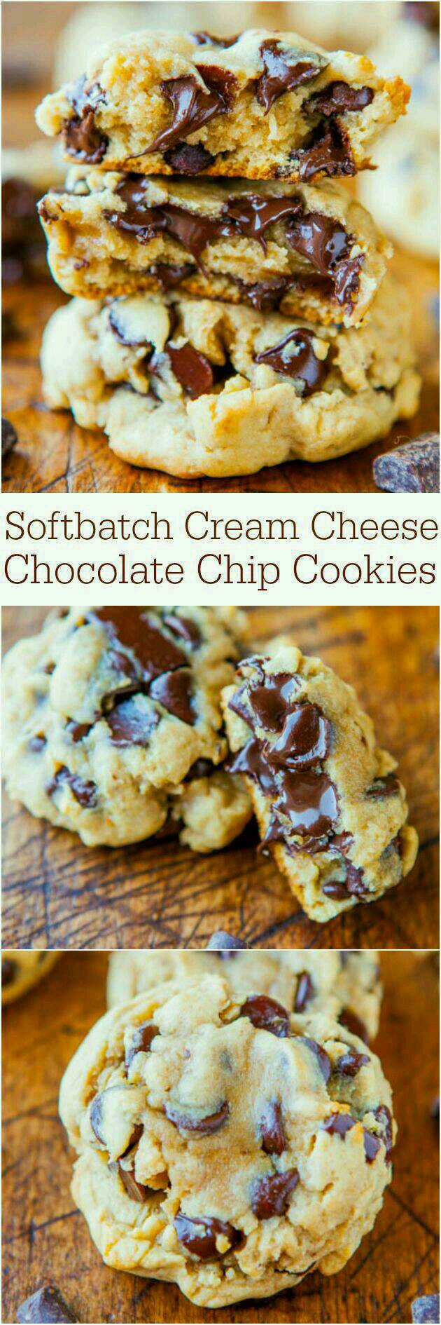 Chocolate Chip Cream Cheese Cookies
 Soft batch cream cheese chocolate chip cookies 🌟