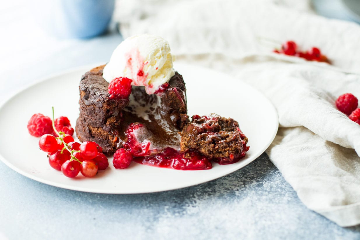Chocolate Volcano Cake
 Chocolate Lava Cake with a Raspberry Red Currant Sauce