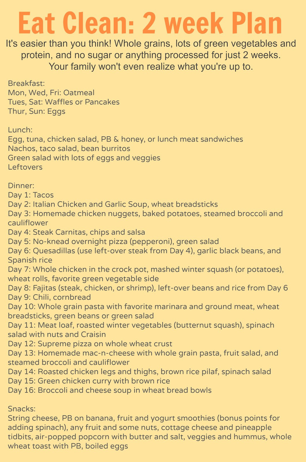Clean Eating 7 Day Meal Plan
 "Eat Clean For e Month With Me" Plan
