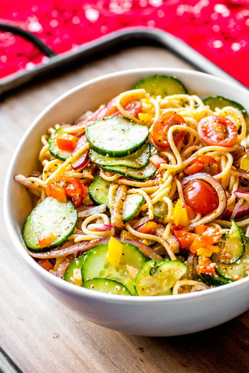 Cold Spaghetti Salad
 Spaghetti Pasta Salad Homemade Hooplah