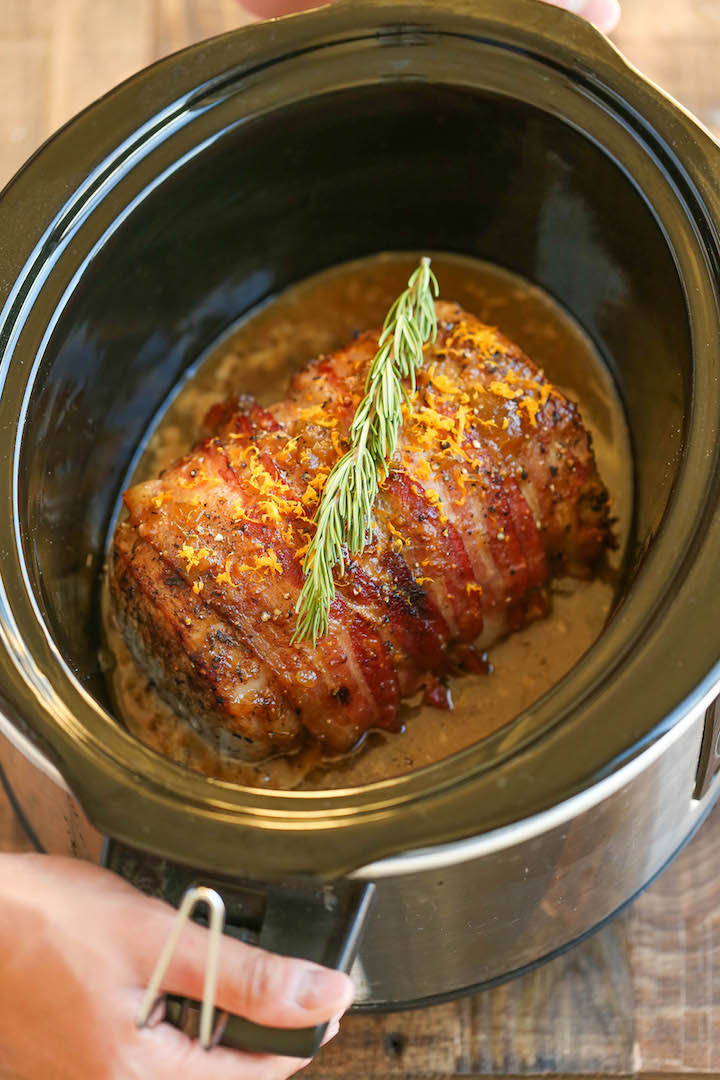 Cooking Pork Loin In Slow Cooker
 Slow Cooker Bacon Wrapped Pork Loin Damn Delicious