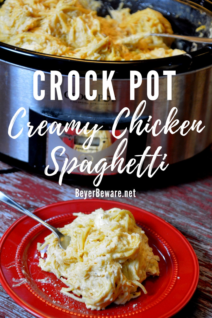 Crock Pot Chicken Spaghetti
 Crock Pot Creamy Chicken Spaghetti for a Crowd Beyer Beware