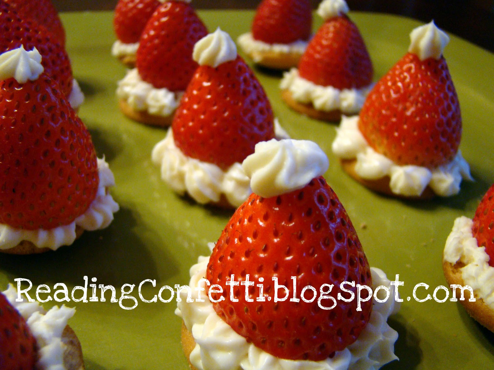 Cute Christmas Appetizers
 Strawberry Cheesecake Santa Hats Reading Confetti