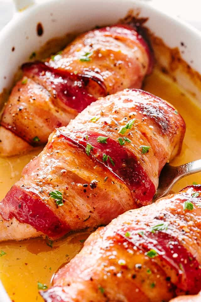 Dinner Ideas With Bacon
 Maple Glazed Bacon Wrapped Chicken Breasts Diethood