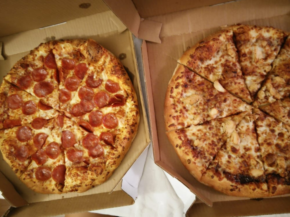 Dominos Bbq Chicken Pizza
 bbq chicken pizza and large pepperoni pizza 5 99