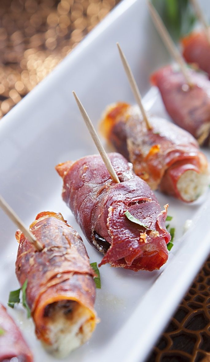 Easy Gourmet Appetizers
 oven baked prosciutto wrapped dates change out cheese