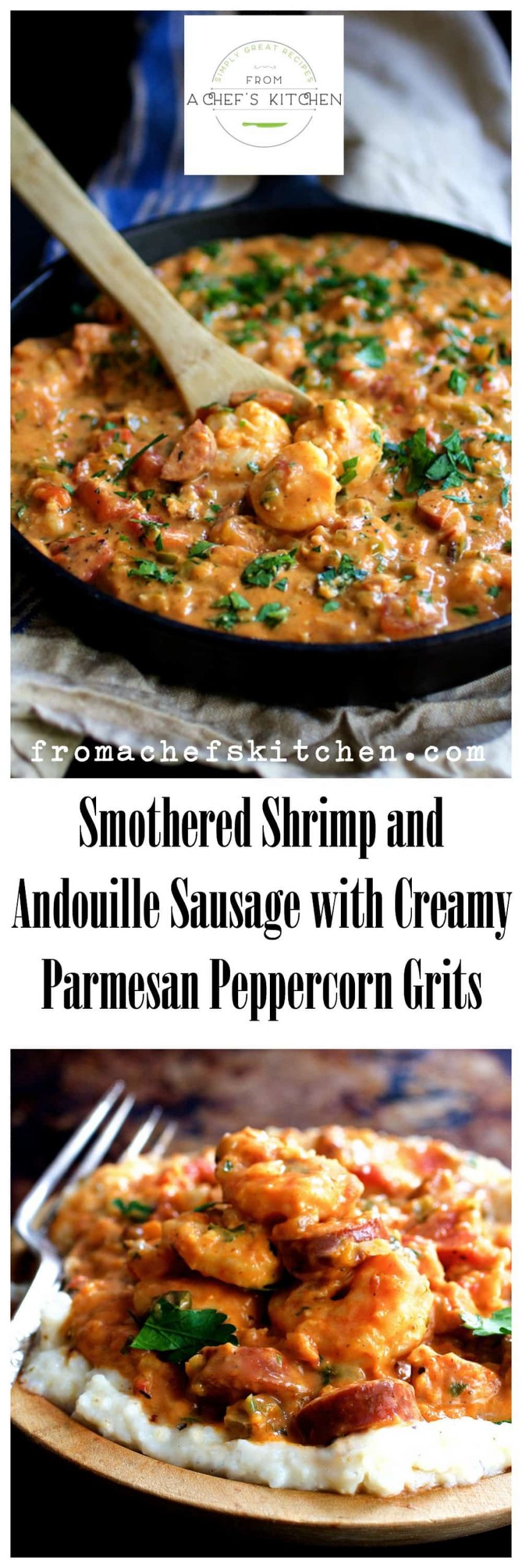 Emeril Lagasse Shrimp And Grits
 Smothered Shrimp Andouille Sausage Parmesan Peppercorn Grits