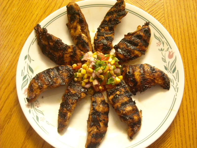 Grill Chicken Tenders
 Grilled BBQ chicken tenders with grilled corn Recipe by