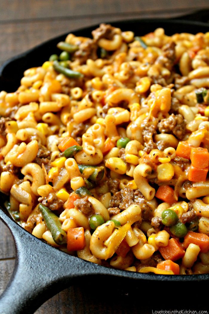 Ground Beef And Macaroni
 Skillet Cheesy Beef and Veggie Macaroni Love to be in