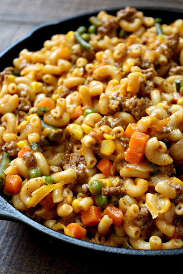 Ground Beef And Macaroni
 Skillet Cheesy Beef and Veggie Macaroni Love to be in