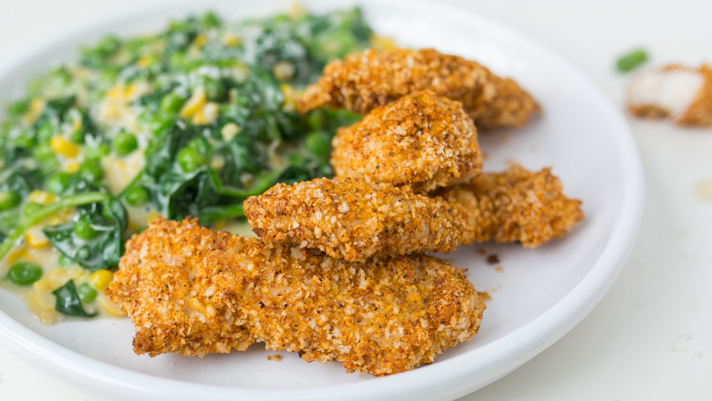 Healthy Oven Fried Chicken
 Healthy oven fried chicken with feta corn and spinach