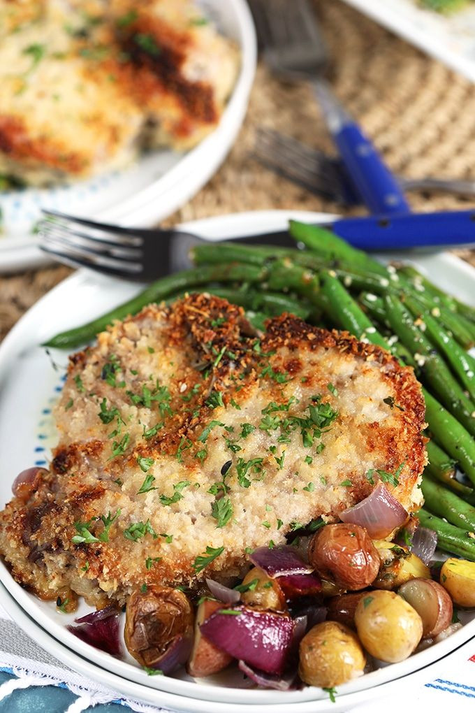Kid Friendly Pork Chops
 Parmesan Crusted Baked Pork Chops with Roasted Potatoes