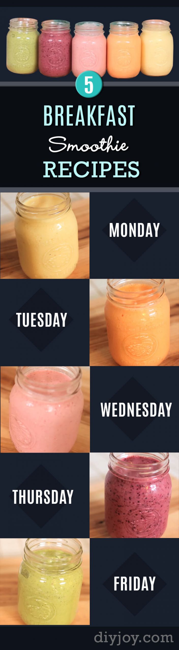 Low Calorie Protein Smoothies
 Monday to Friday 5 Breakfast Smoothie Recipes