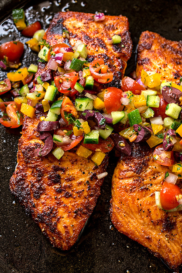 Mediterranean Diet Fish Recipes
 Baked Salmon with Mediterranean Salsa Fresca and Toasted
