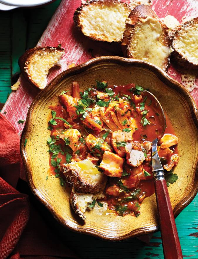 Mediterranean Fish Stew
 Mediterranean fish stew with cheese toasts