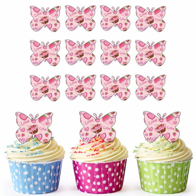 Mother'S Day Cupcakes
 Pretty Pink Love Mum Butterflies 24 Edible Cupcake Toppers