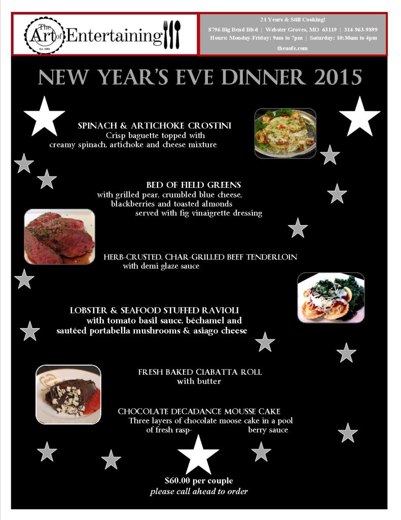 New Years Day Dinner Ideas
 $60 per couple Please call ahead to order The Art of
