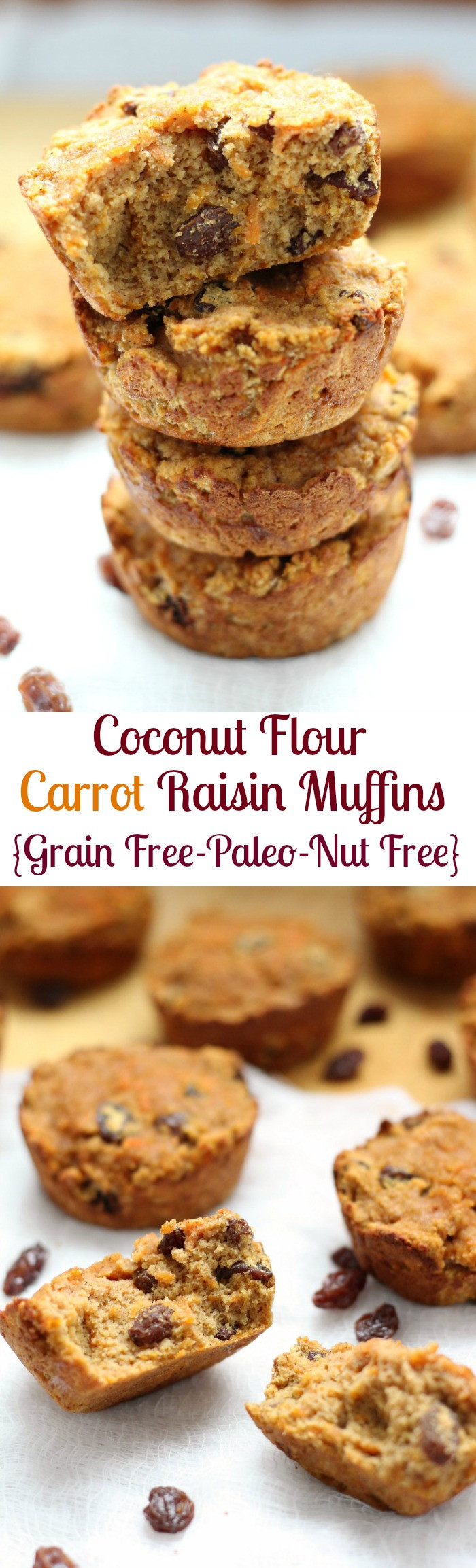 Paleo Carrot Muffins
 Coconut Flour Carrot Raisin Muffins Paleo & Nut Free