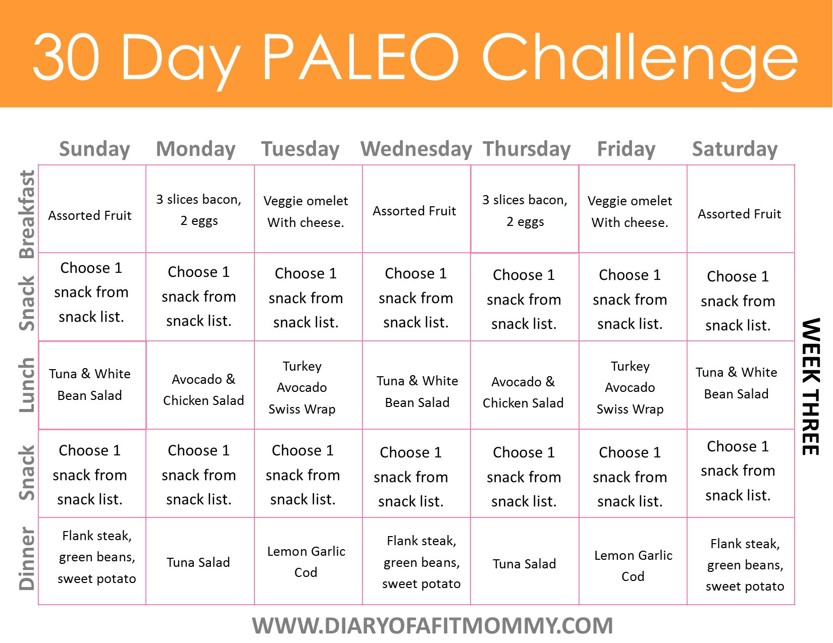 Paleo Diet Menu
 30 Day Paleo Challenge Diary of a Fit Mommy