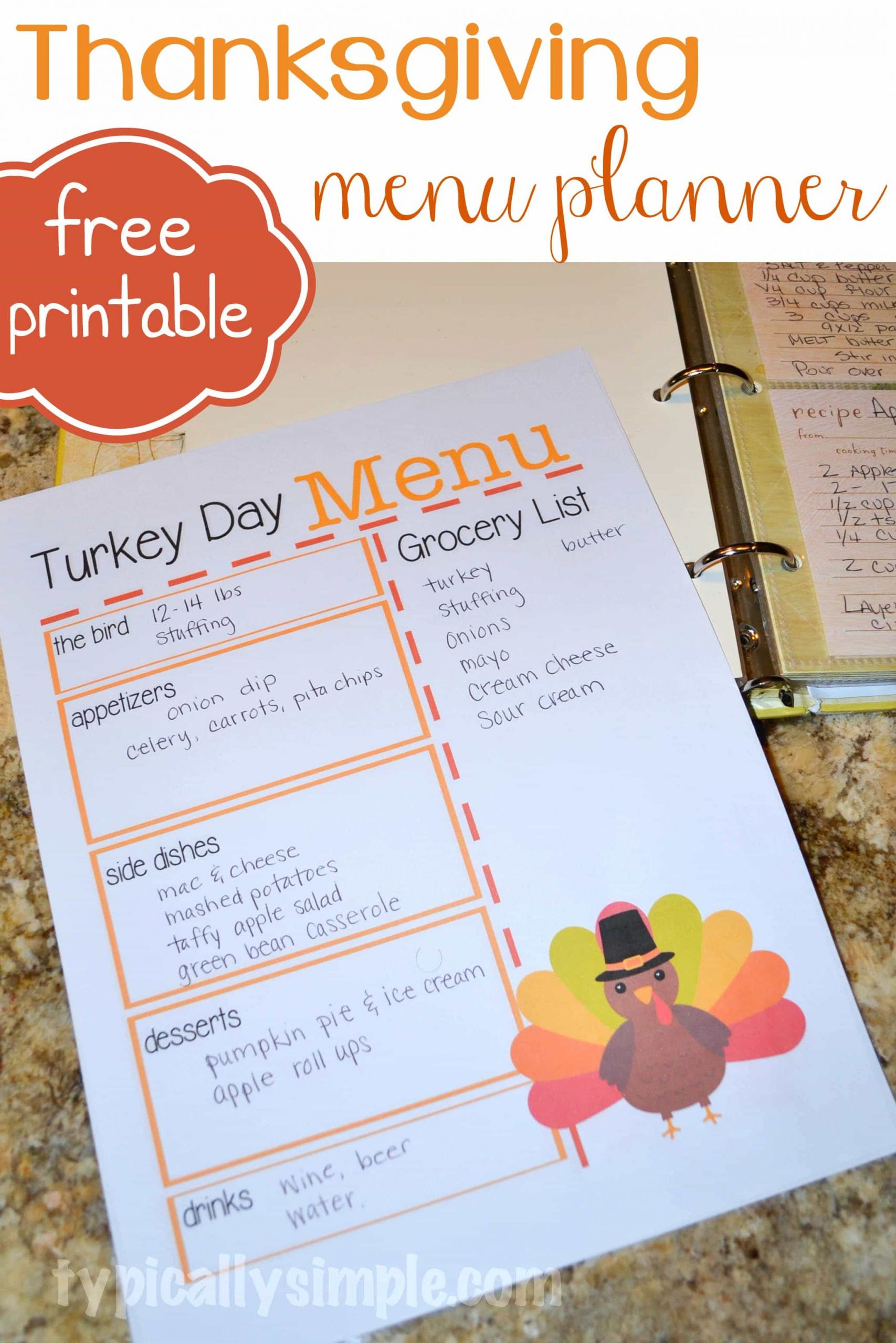 Planning Thanksgiving Dinner Checklist
 Turkey Day Menu Planner Typically Simple