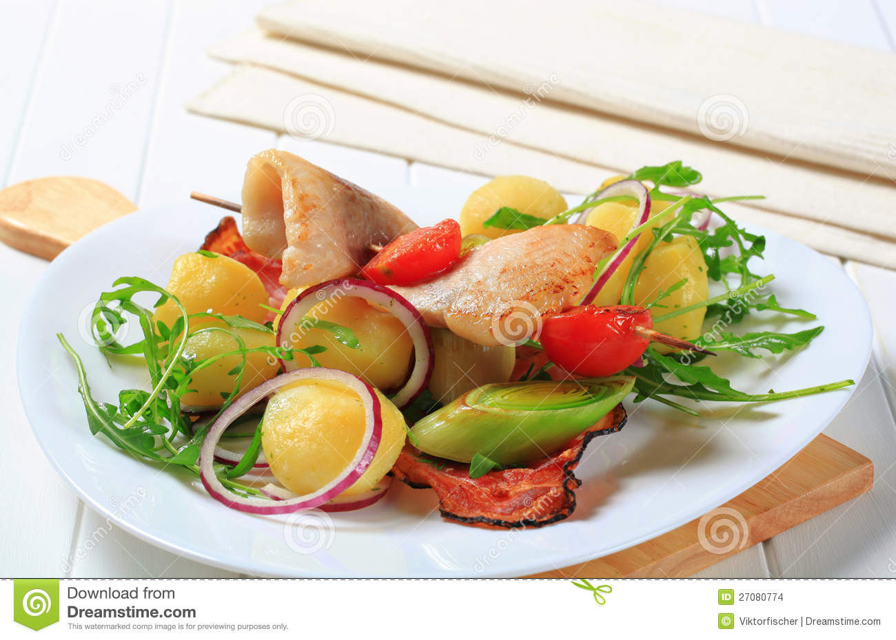 Potato Side Dishes For Fish
 Fish Skewer With Potato Side Dish Stock Image of