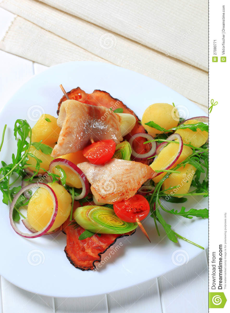 Potato Side Dishes For Fish
 Fish Skewer With Potato Side Dish Stock Image Image of