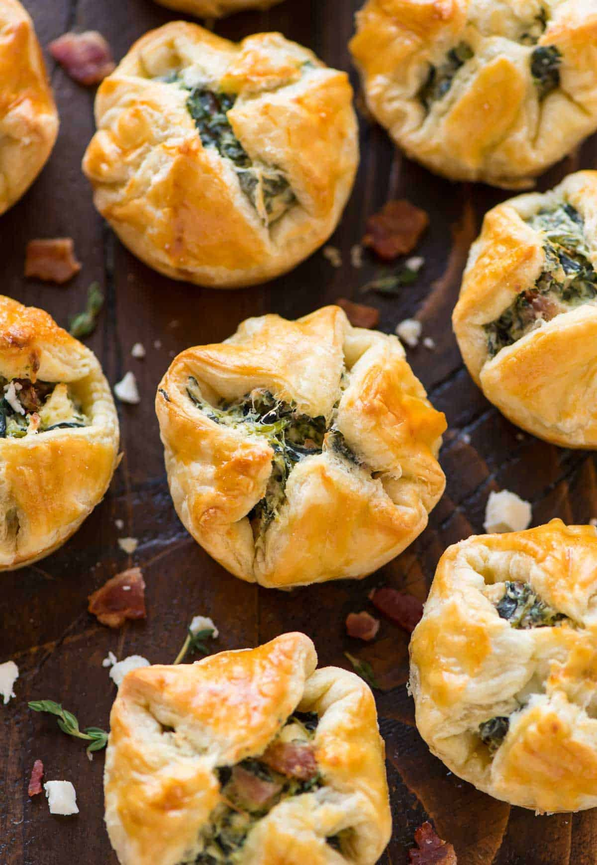 Puff Pastry Appetizers
 Spinach Puffs with Cream Cheese Bacon and Feta