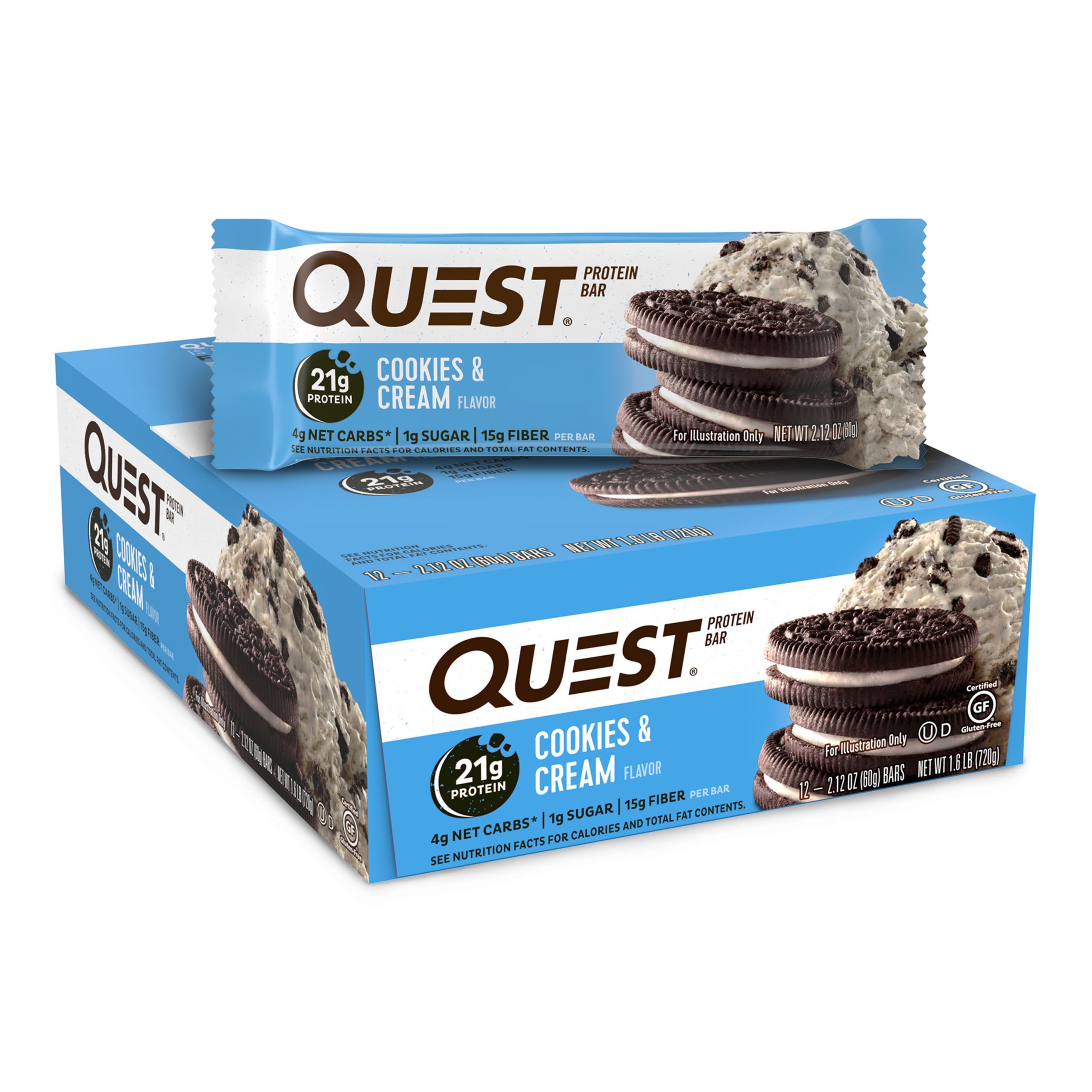 Quest Bar Cookies
 Quest Protein Bar Cookies & Cream 21g Protein 12Ct