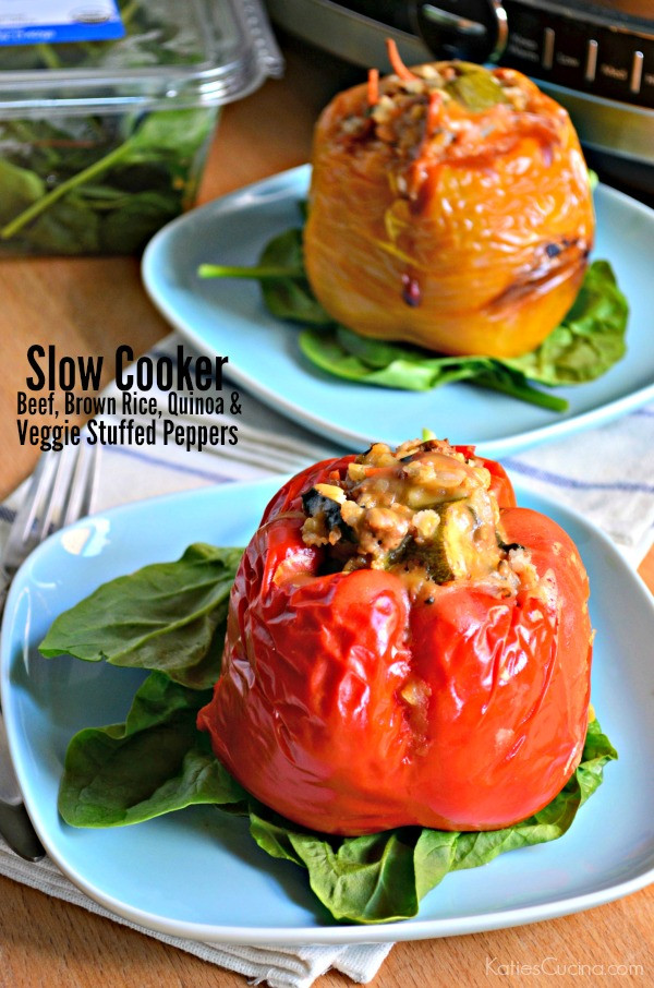 Quinoa And Beef Stuffed Peppers
 Slow Cooker Beef Brown Rice Quinoa and Veggie Stuffed