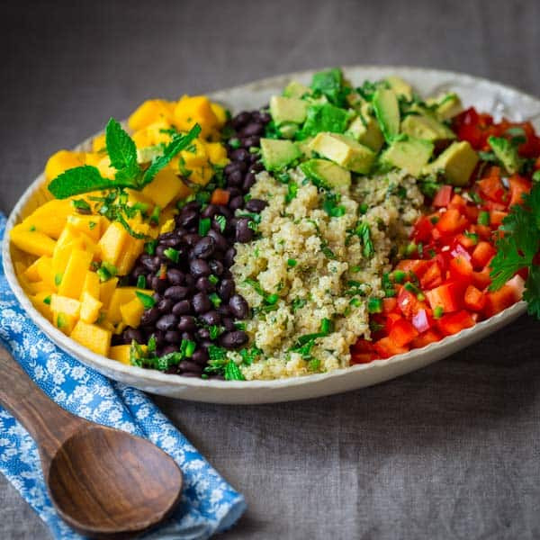 Quinoa And Black Bean Salad
 black bean quinoa salad with mango and avocado