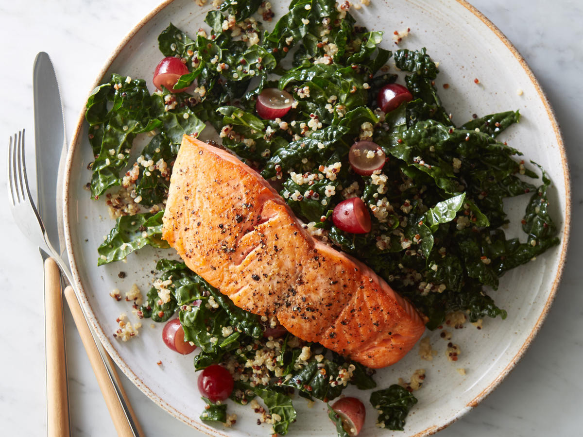 Quinoa And Fish
 Roasted Salmon with Kale Quinoa Salad Recipe Cooking Light