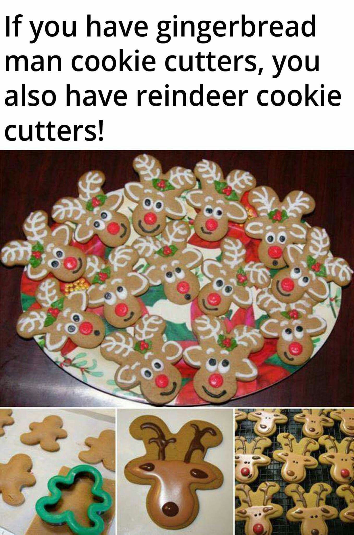 Reindeer Gingerbread Man Cookies
 Gingerbread man cutouts double as reindeer face cutouts