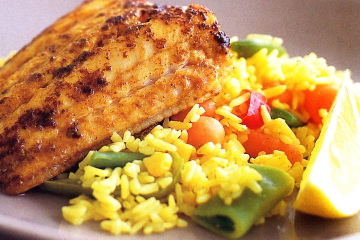Rice Recipes For Fish
 Madras fish with turmeric & ve able rice